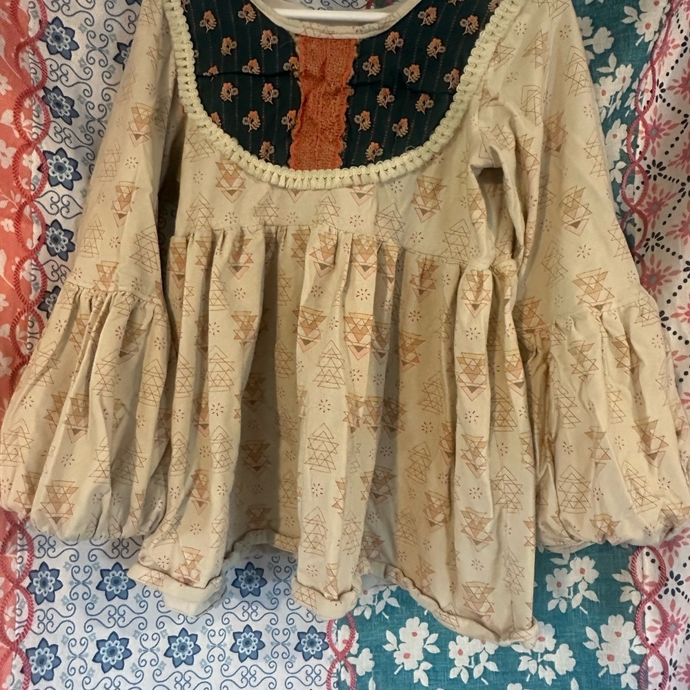 Bohemian Cream and Brown Blouse